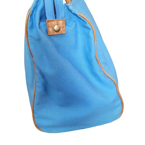 Blue & Brown Canvas & Faux Leather Avon Tote Bag With Anchor Logo 21" W X 15.5" - Picture 10 of 11